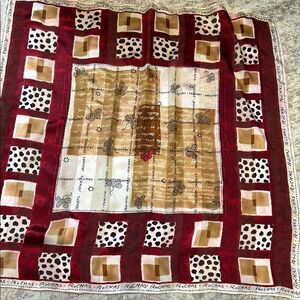 Rochas Red and Brown Patterned silk Scarf